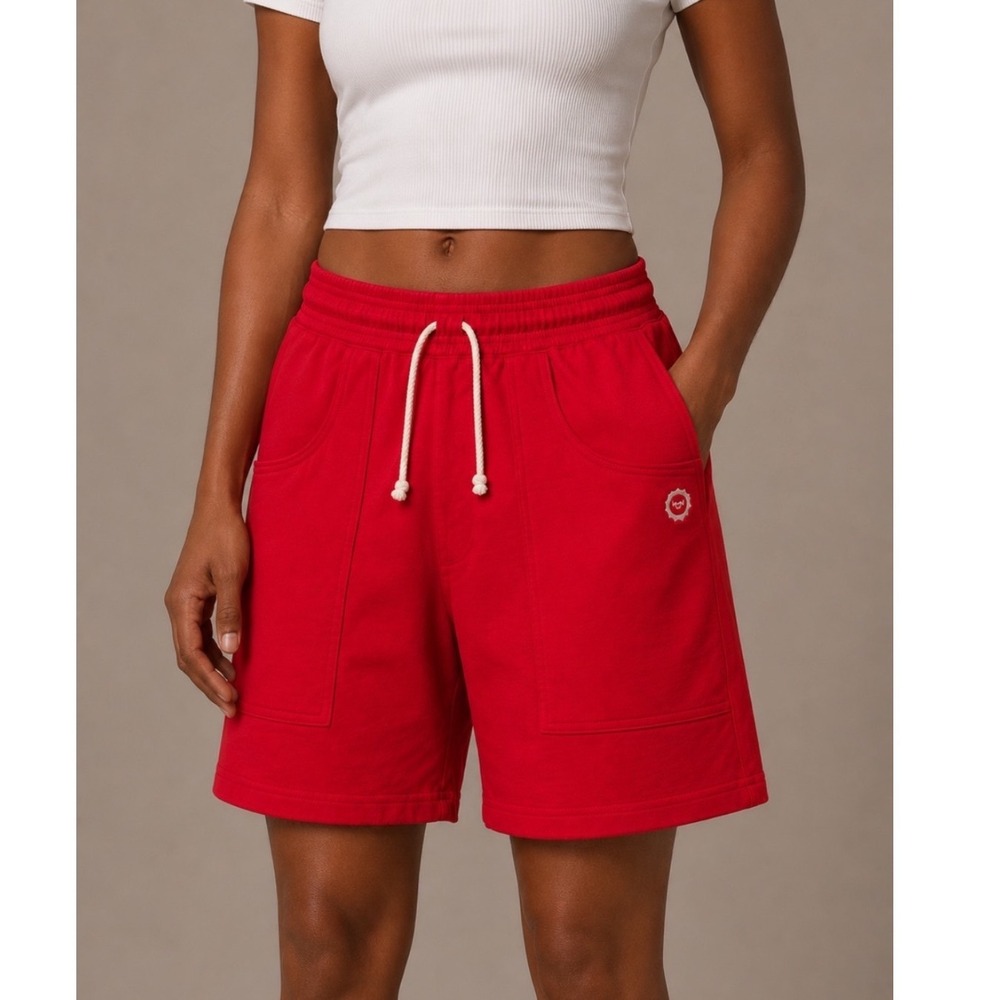 NWT Big Bud Press Sweat Shorts Women XS Red Cotton Elastic Waist Drawstrings